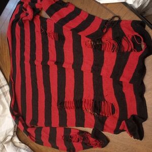 Red and Black Striped Distressed Sweater